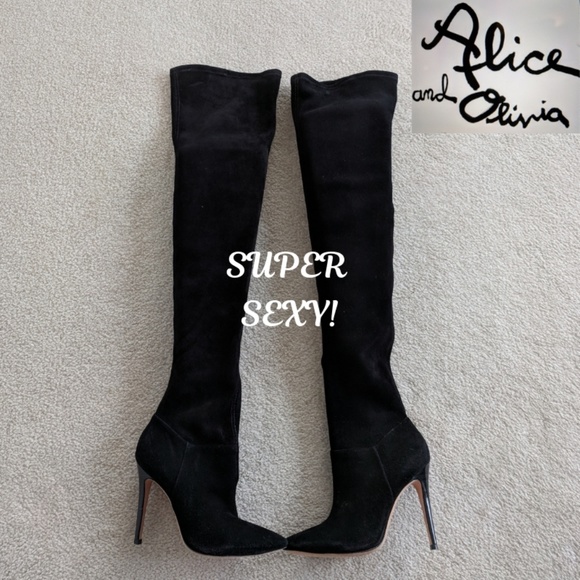 Alice + Olivia Shoes - SOLD! Over-the knee black suede heel boots
